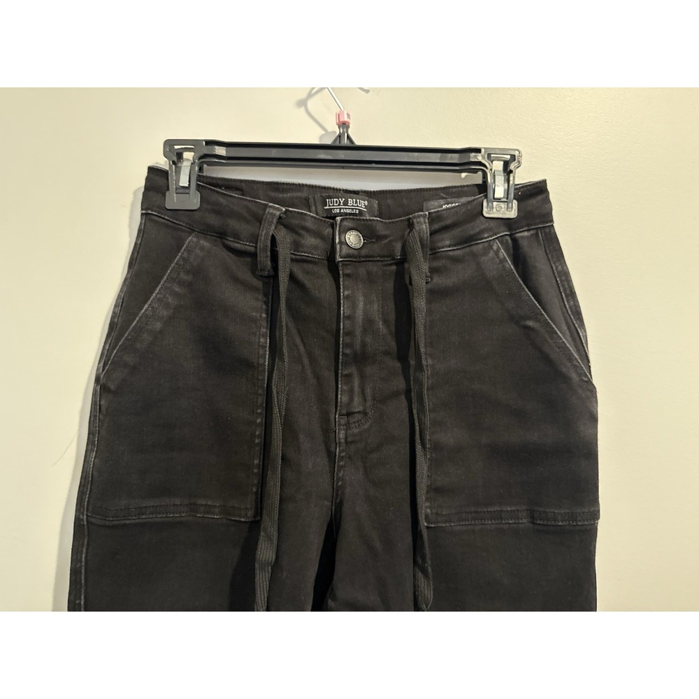 Judy Blue Jet Black Jogger Jeans Double Roll Cuff Size 5/27 Draw String - Picture 3 of 10